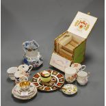 A small collection of miscellaneous items, to include a Crown Derby dish, a 19th century enamelled