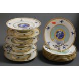 A Victorian Minton part dessert service, the central panel blue and white decorated in the Chinese