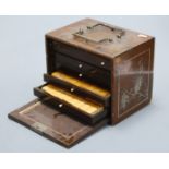 An early 20th century Chinese Mah Jong set in fitted five drawer lacquered case