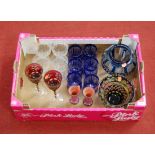 A box of miscellaneous glassware to include a pair of Bohemian style ruby overlaid glass wein
