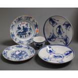 A pair of early 19th century Chinese export blue and white tin glazed plates, the central panel