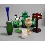 A small collection of 19th century and later glassware to include ruby glass and gilt pedestal