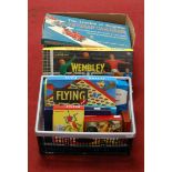 Two boxes of assorted children's toys and games to include an aerial, a Wembley Cup Final game,