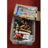 A box of assorted loose and playworn diecast toy vehicles, to include ESSO tanker etc
