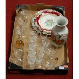 A box of miscellaneous china and glassware, to include Chinese style vase, cabinet plate,