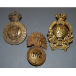 A collection of three badges, comprising Connaught Rangers, Duke of Albany Highlanders, and Royal