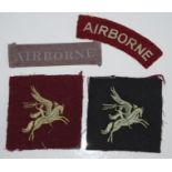 Two Airborne Division formation signs; together with two Airborne cloth shoulder titles