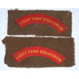 A pair of Light Tank Squadron cloth shoulder titles