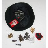 A military beret, bearing label for Compton Webb, with Kings Royal Rifles cap badge; together with