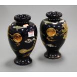A pair of Japanese Taisho period vases, each of baluster form, on a blue ground with gilt dragon