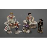 A pair of late 19th century Meissen porcelain table salts, each in the form of a boy and girl in