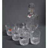 A Royal Doulton crystal decanter and stopper; together with a matching set of six tumblers