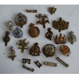 A collection of assorted cap badges and shoulder titles, to include Herefordshire Regiment,