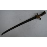 A German side-arm, having a 50cm single edge blade with clam shall languet, decorated with a stag,