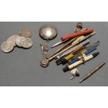 A small collection of miscellaneous items, to include white metal bombilla, Victorian silver