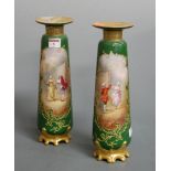 A pair of William Guerin & Co Limoges French porcelain vases, each having a flared rim to a