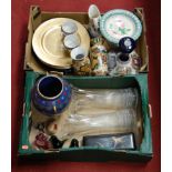 Two boxes of miscellaneous china and glassware, to include a Wade British Navy purser's rum