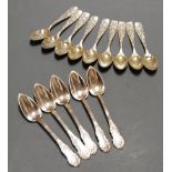 A set of nine Gorham Patent American white metal teaspoons; together with a set of five French