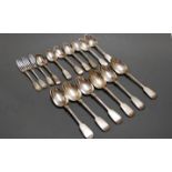 A set of six Victorian silver serving spoons, in the Fiddle pattern; together with a matching set of