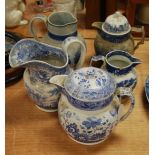 A Victorian Copeland & Garrett New Blanche blue & white transfer decorated cider jug and cover,