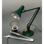 A green painted anglepoise style desk lamp; together with one other cream painted example (2)