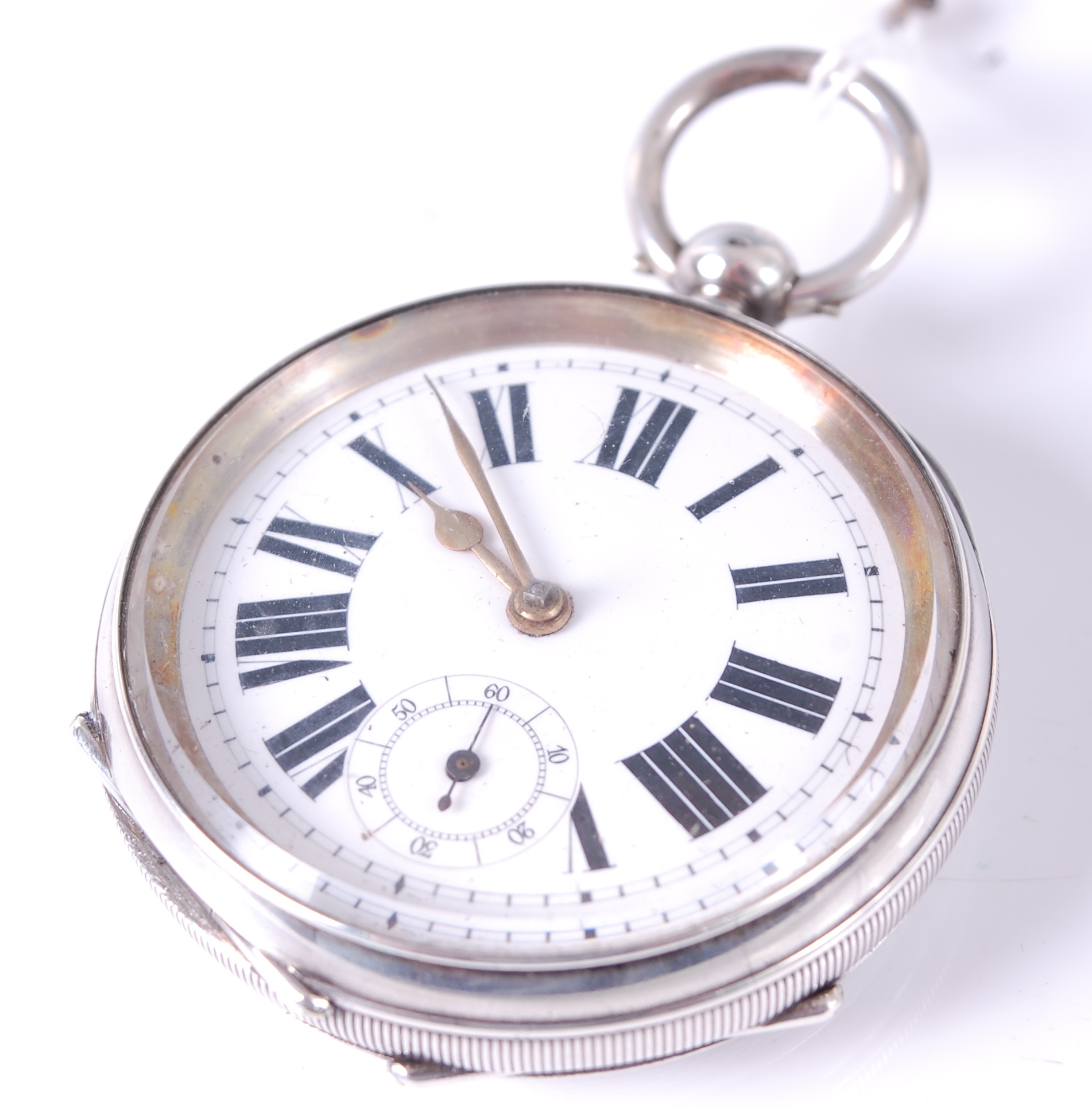 A circa 1900 gent's continental silver cased open faced pocket watch, having keywind movement,