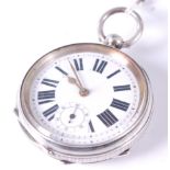 A circa 1900 gent's continental silver cased open faced pocket watch, having keywind movement,