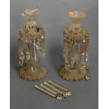 A pair of Victorian clear glass lustres, each with glass prism drops, h.32cm