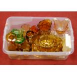 A box of miscellaneous pressed amber glassware; together with a Lloyds of London 1988 Centenary
