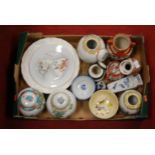 A box of miscellaneous chinaware, to include Japanese Imari vase, various ginger jars and covers