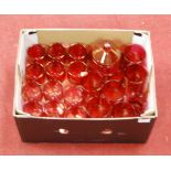 A box of miscellaneous cranberry glassware, to include etched examples