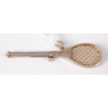 A Sampson Mordan & Co silver novelty propelling pencil, in the form of a tennis racquet, with traces