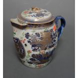 A late 18th century Chinese export cider jug and cover, enamel decorated with insects and roses,