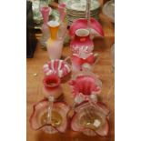 A collection of Victorian glassware to include a pink tinted glass vase of squat circular form,