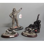 Two Danbury Mint Heroes of WWII pewter sculptures to include Arnhem and Storming the Beach, together