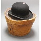 An early 20th century brushed felt bowler hat, bearing label for Herbert Johnson, 13 Old