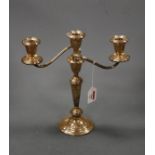 A Gorham sterling silver three light candelabrum on loaded base, height 29cm