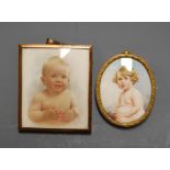 Early 20th century English school - Miniature portrait of a child, watercolour on ivory(?), 7 x 5.