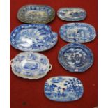 A collection of 19th century blue & white transfer decorated table wares to include drainers and