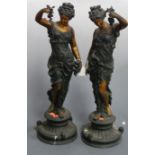 A pair of circa 1900 continental spelter figures, each in the form of a standing lady with