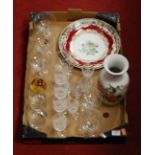 A box of miscellaneous china and glassware, to include Chinese style vase, cabinet plate,