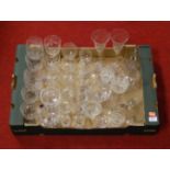 A box of miscellaneous Edwardian and later glassware to include wine hocks