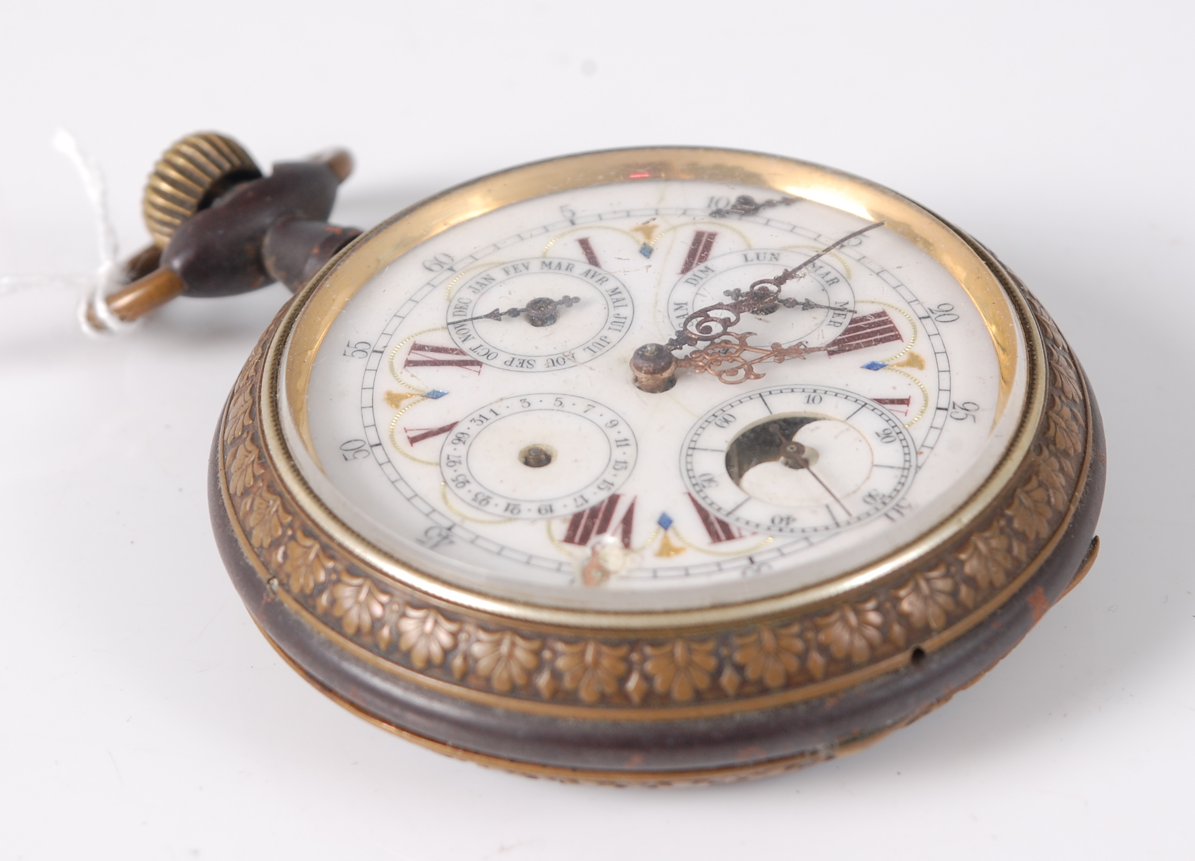 A gent's steel and gilt metal cased oversize pocket watch, the keyless movement powering main dial