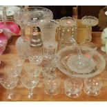 A collection of Victorian and later glassware to include etched glass celery vase, comport, ewer and