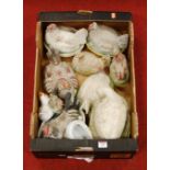 A box of miscellaneous china to include Staffordshire hen on nest etc