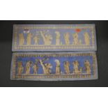 A blue jasper ware plaque of rectangular form typically decorated with various classical figures