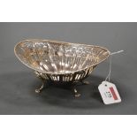 A circa 1900 sterling silver bonbon dish of pierced oval form with beaded rim, 4.4oz, width 17cm