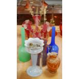A collection of Victorian and later glassware to include Victorian cranberry glass six trumpet