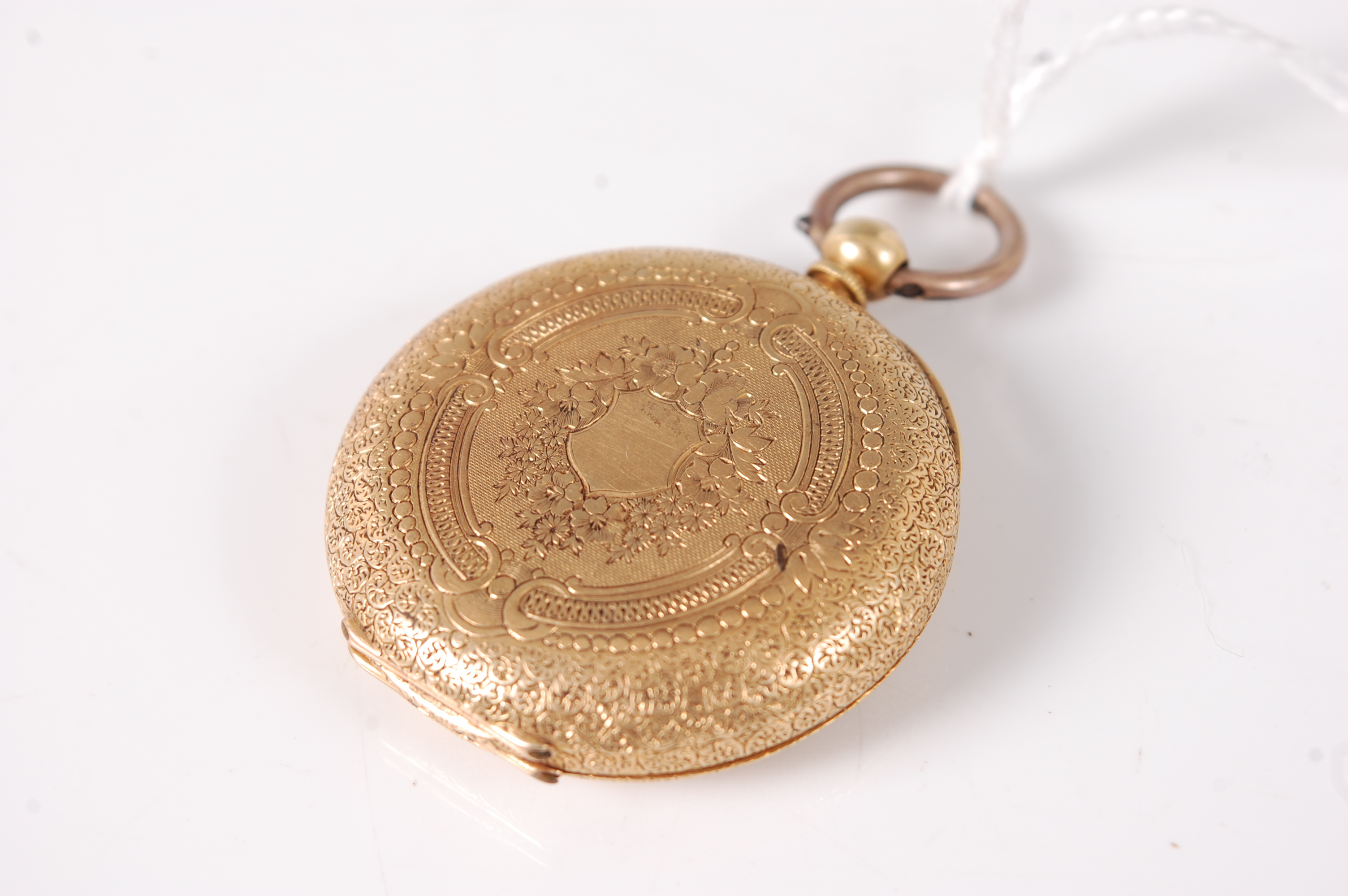 A continental 18ct gold cased half hunter pocket watch, having fine engine turned decoration, - Image 2 of 2