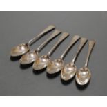 A set of six early 20th century silver dessert spoons, in the Rat-tail pattern, gross weight 9.5oz